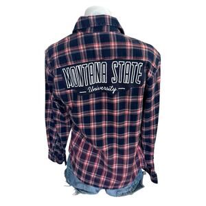 Montana State Bobcat Plaid Flannel Shirt SMALL University Unique Football MSU